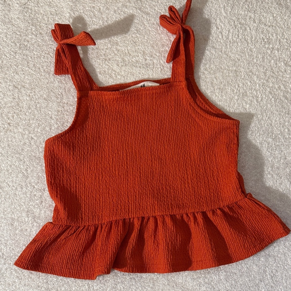 H&M Burnt Orange Terra Cotta Sleeveless Top Bow Straps 5T Summer Girly Boho Chic